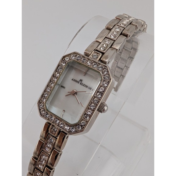 Anne Klein Silver Watch Women Crystal Accent MOP Silver 6.5" Band- New Battery - Picture 3 of 8